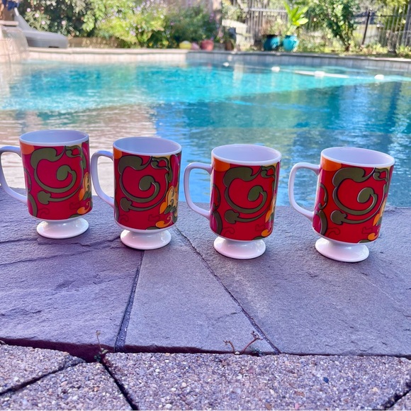 Holt-Howard Set Of 4 Mid-Century Pedestal Mugs Groovy Psychedelic Vintage - Picture 2 of 9